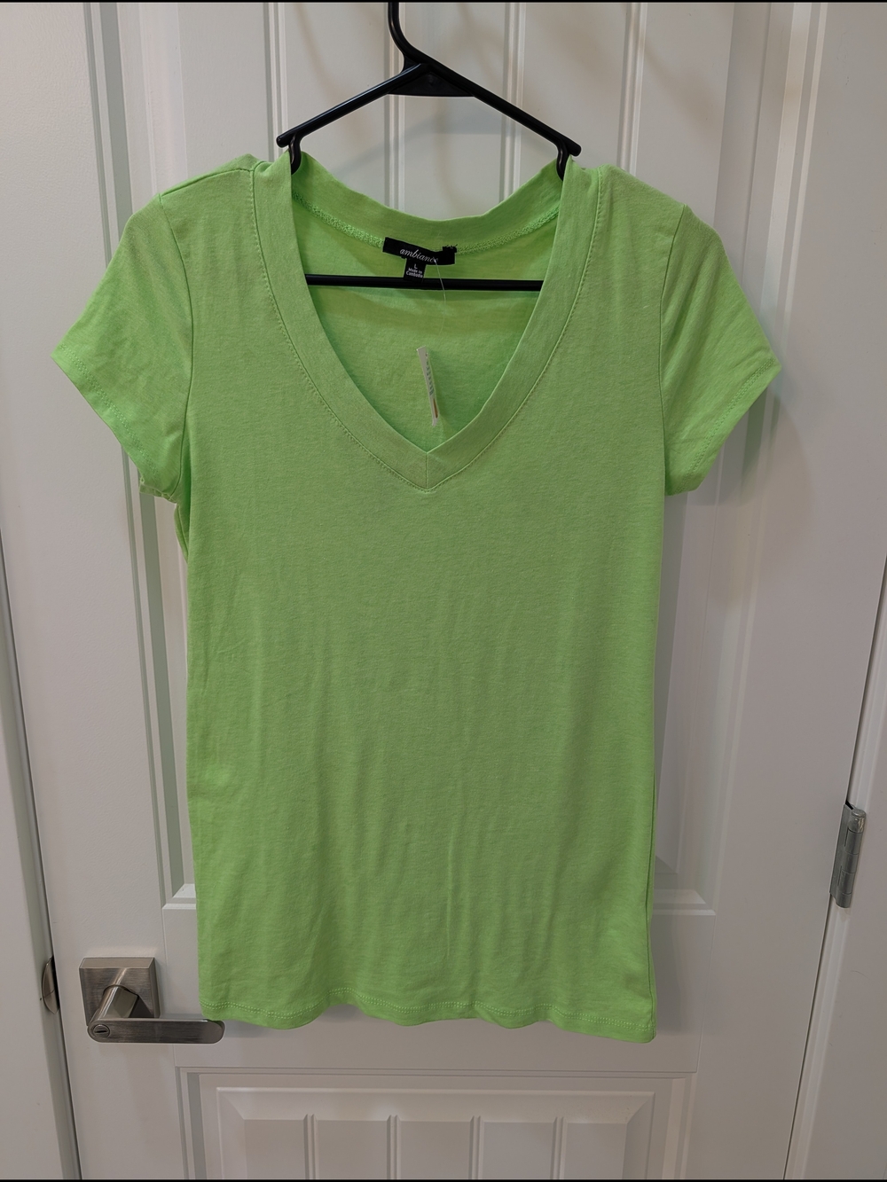 White House Black Market Bright Lime V-Neck Short Sleeve Tee